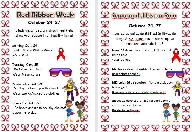 flyer showing dress up days for Red Ribbon Week