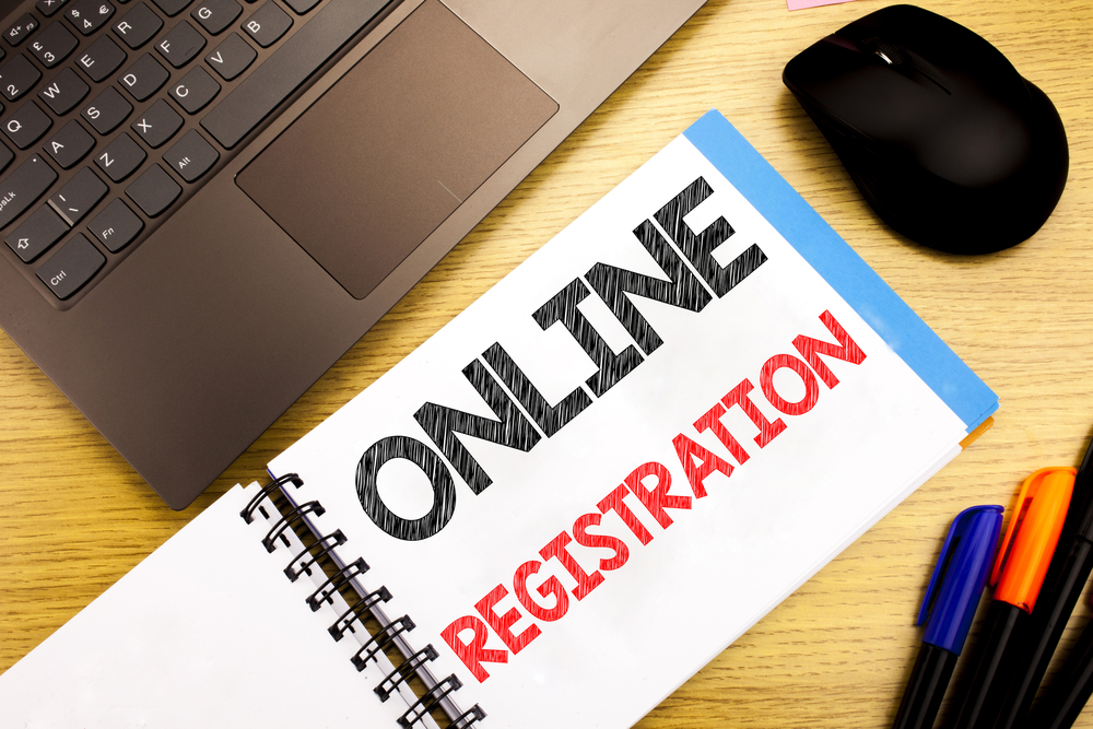 online registration words on paper