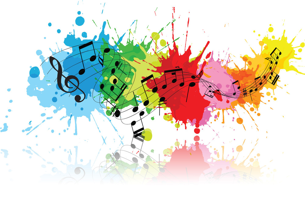 music notes in paint splatter