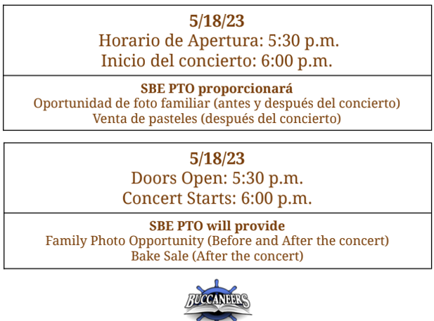 Flyer with spring concert times and dates 