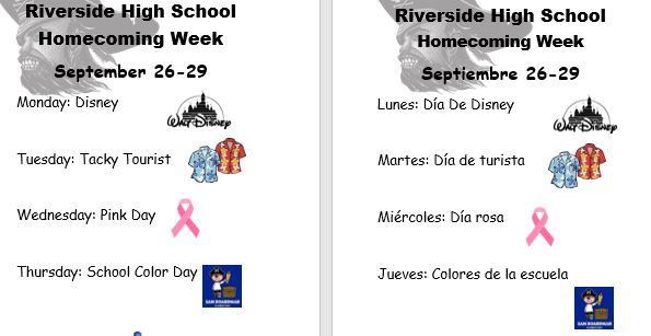 Flyer showing the dress up days for homecoming week
