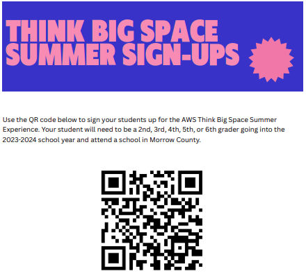 Blue background with pink letters-Think Big Space Summer Sign Ups
