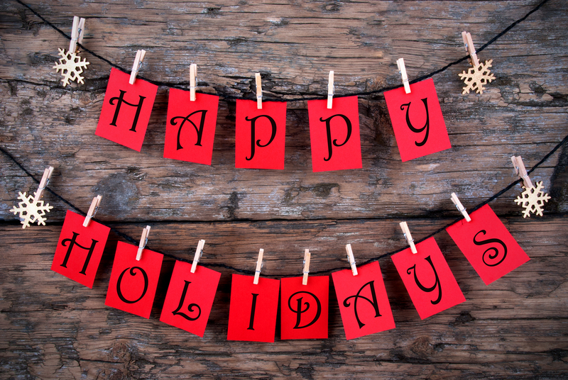 red happy holidays letters