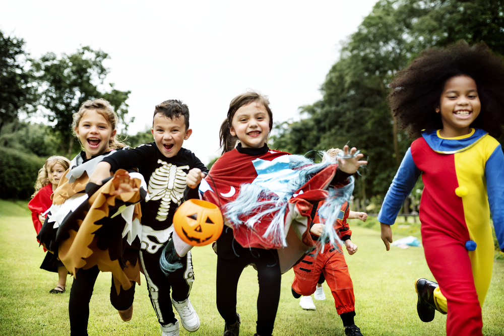 kids playing in Halloween  costumes