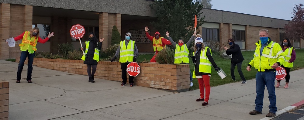 crossing guard group with signs