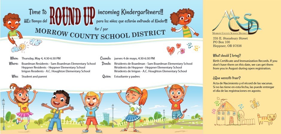 time to round up incoming kindergarteners for morrow county school district thursday, may 4, 4:30-6:30 pm